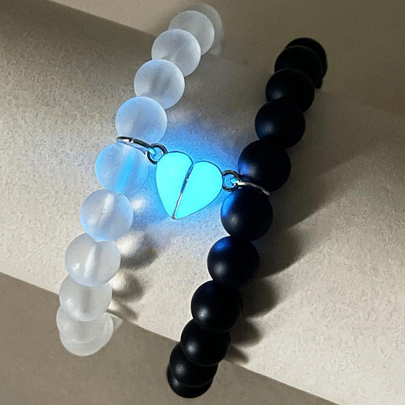 2 pcs Light Up at Night Magnet Heart Bracelets Gift for Daughter and Mom Gift for Sister