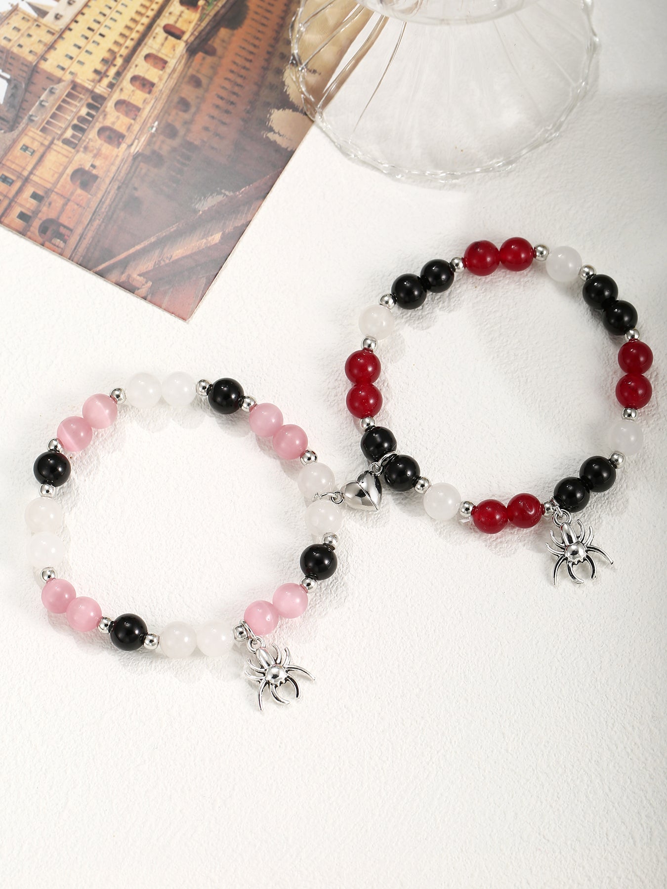 2Pcs Pendant Spider Beads Bracelets Friendship Gift Mom and Gaughter Bracelets