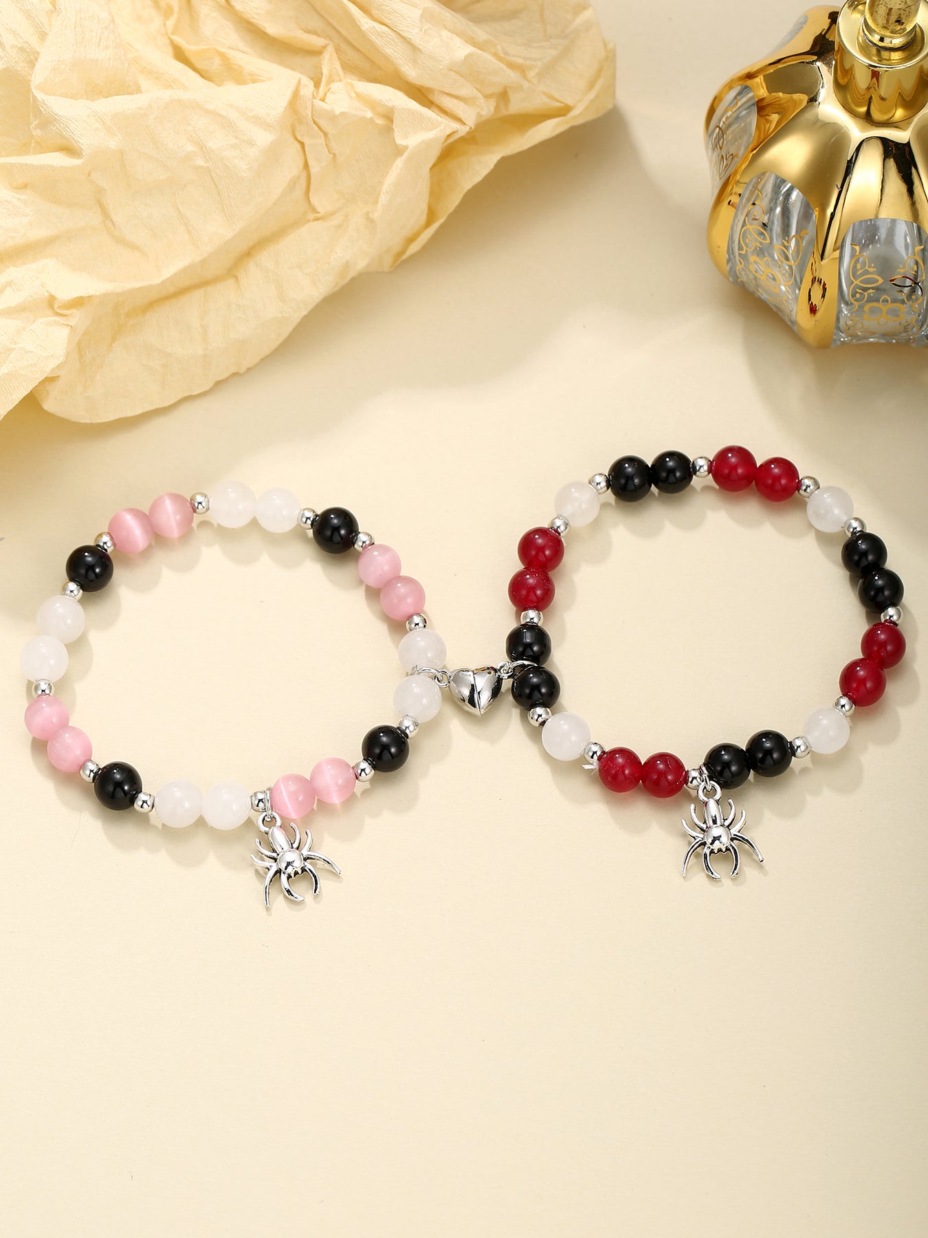 2Pcs Pendant Spider Beads Bracelets Friendship Gift Mom and Gaughter Bracelets