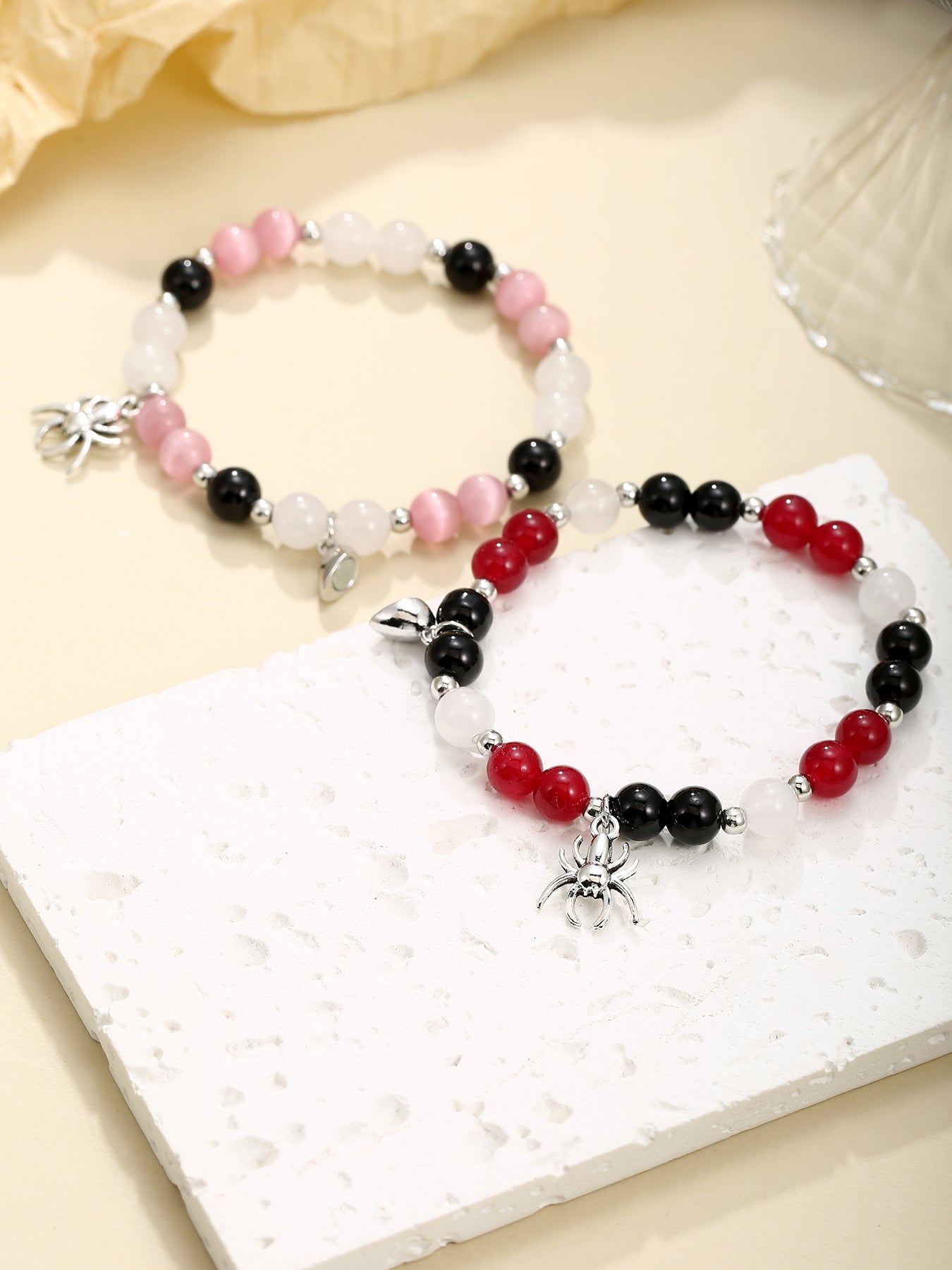 2Pcs Pendant Spider Beads Bracelets Friendship Gift Mom and Gaughter Bracelets