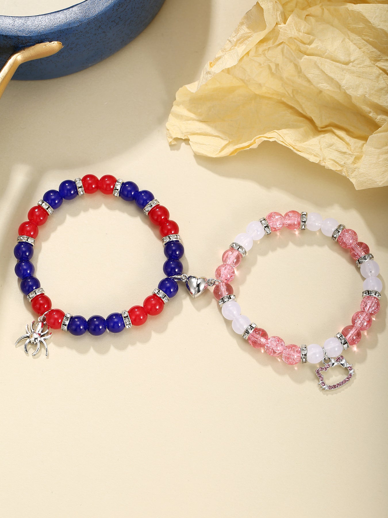 2Pcs Heart Magnet Lover Bracelets Cute Cartoon Cat Friendship Bracelets