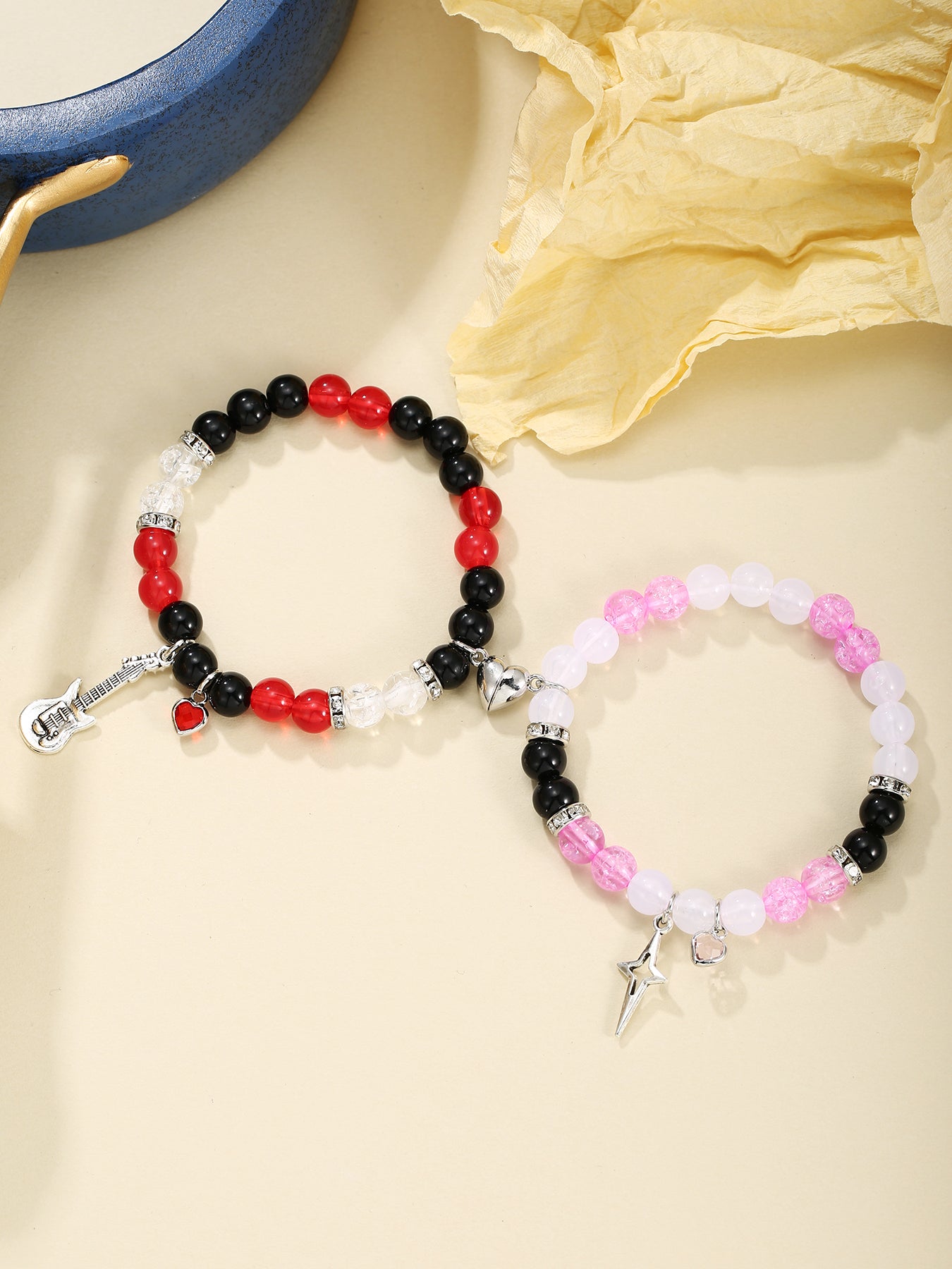 2Pcs Pendant Spider Beads Bracelets Friendship Gift Mom and Gaughter Bracelets