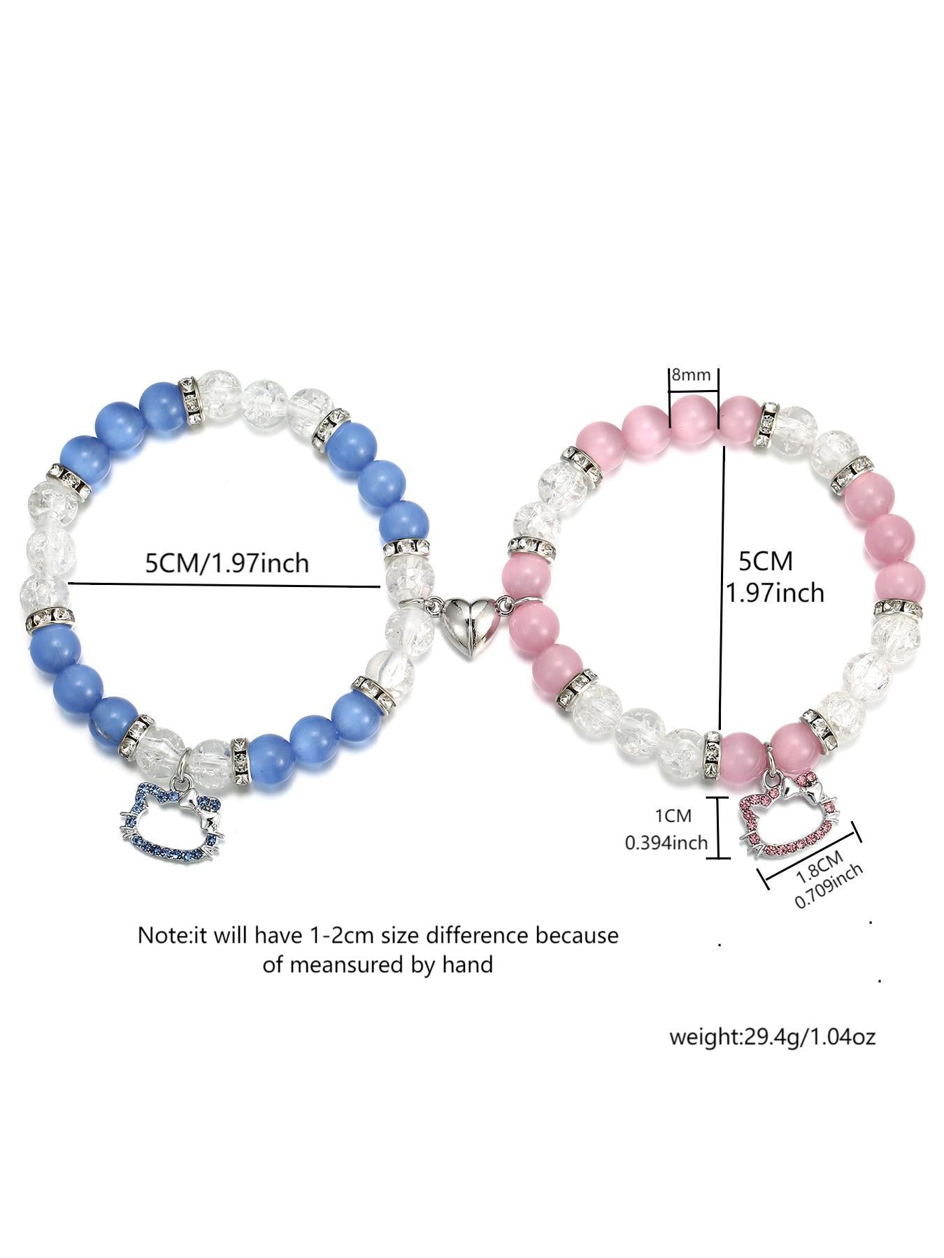 2Pcs Natural Stone with Cute Pandant Bracelets Friendship Bracelets Gift for Mom and Daughter