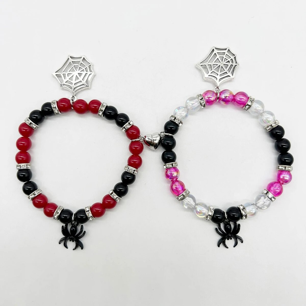 2Pcs Fashionable Beads Bracelets with Spider Charm Lover Bracelets Friendship Bracelets