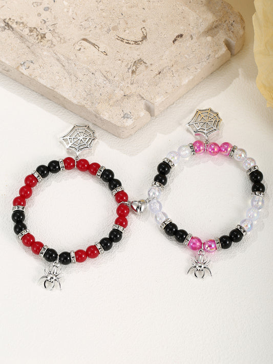 2Pcs Fashionable Beads Bracelets with Spider Charm Lover Bracelets Friendship Bracelets