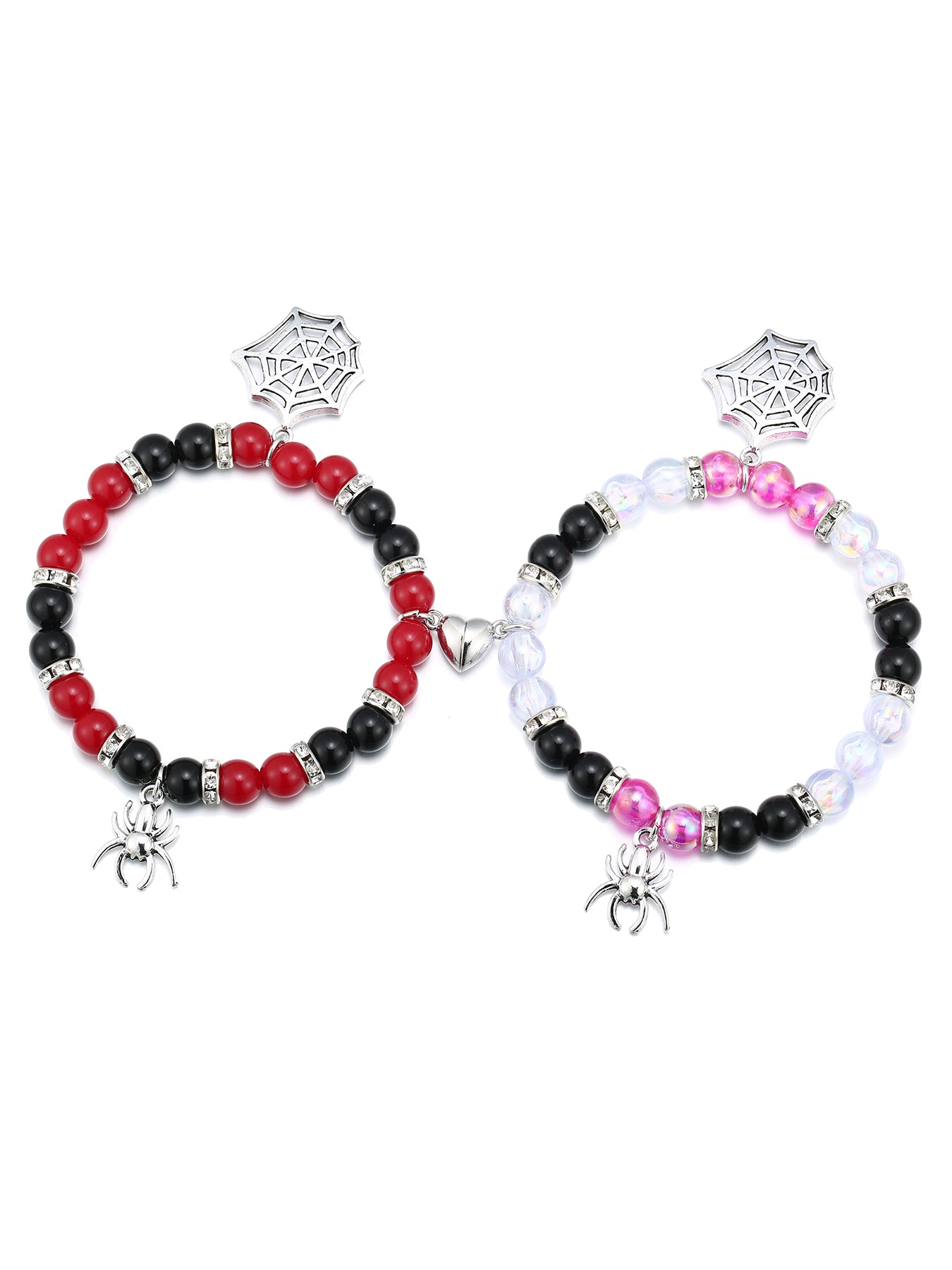 2Pcs Fashionable Beads Bracelets with Spider Charm Lover Bracelets Friendship Bracelets